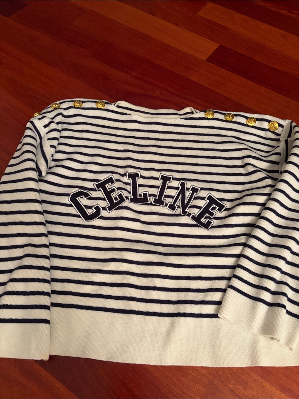 Nautical Navy & White Striped Kids Sweater with Gold Buttons